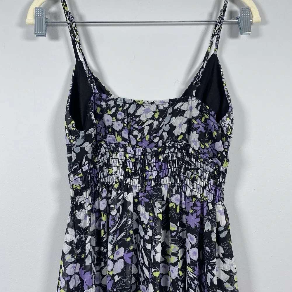 ROULETTE Smocked Black Purple Floral Dress Sz M Y2K Fairy Grunge Whimsigoth Maxi